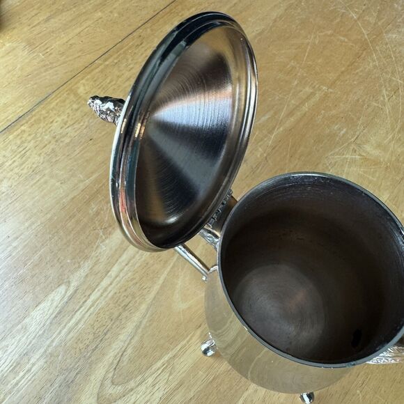 Vintage Metal Coffee Pot Gold Tone With Attached Lid Footed - Picture 4 of 8